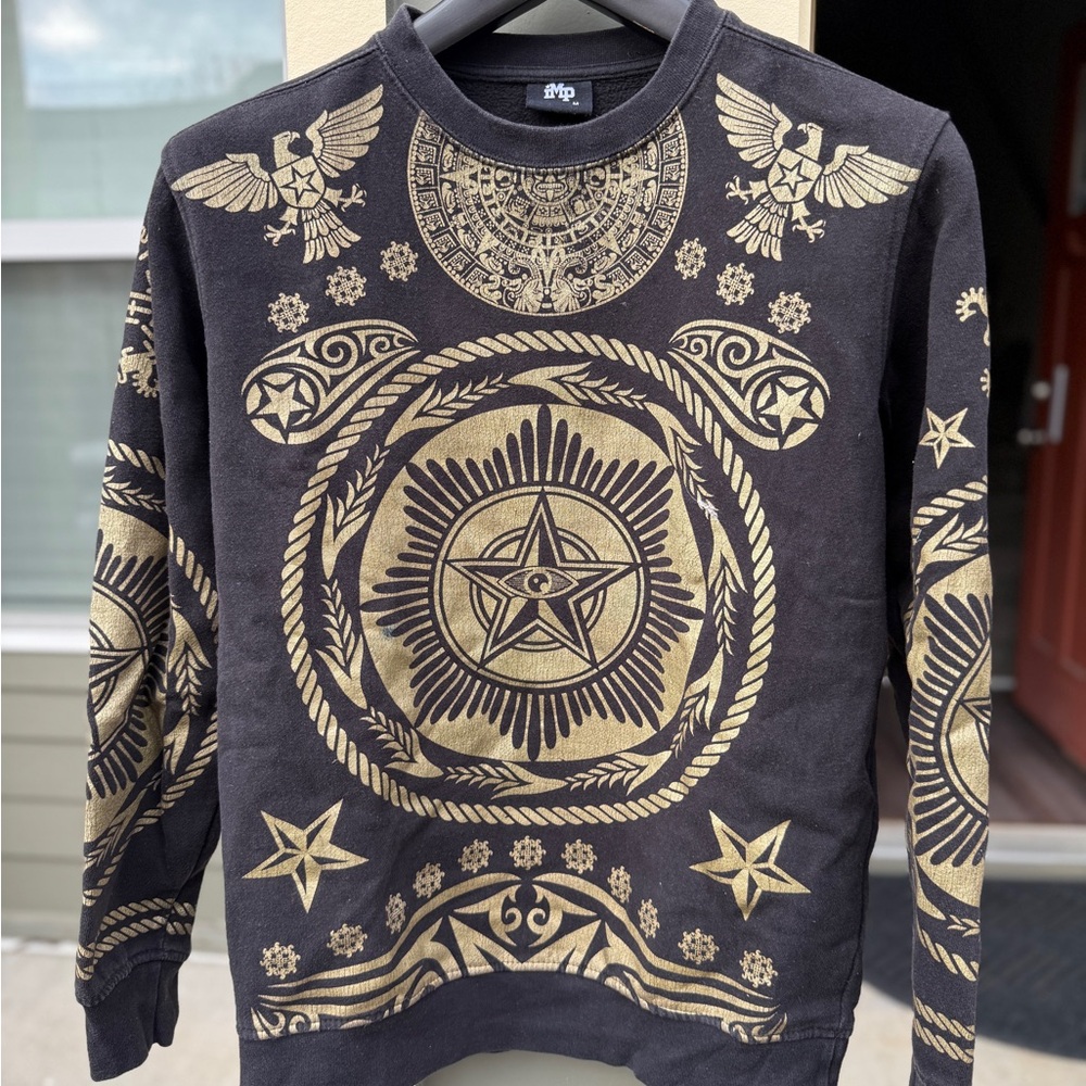 MT Black and Gold Patterned Crewneck Sweater